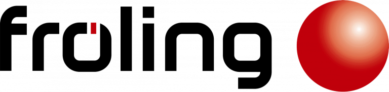 Logo der Firma Fröling mit roter Kugel