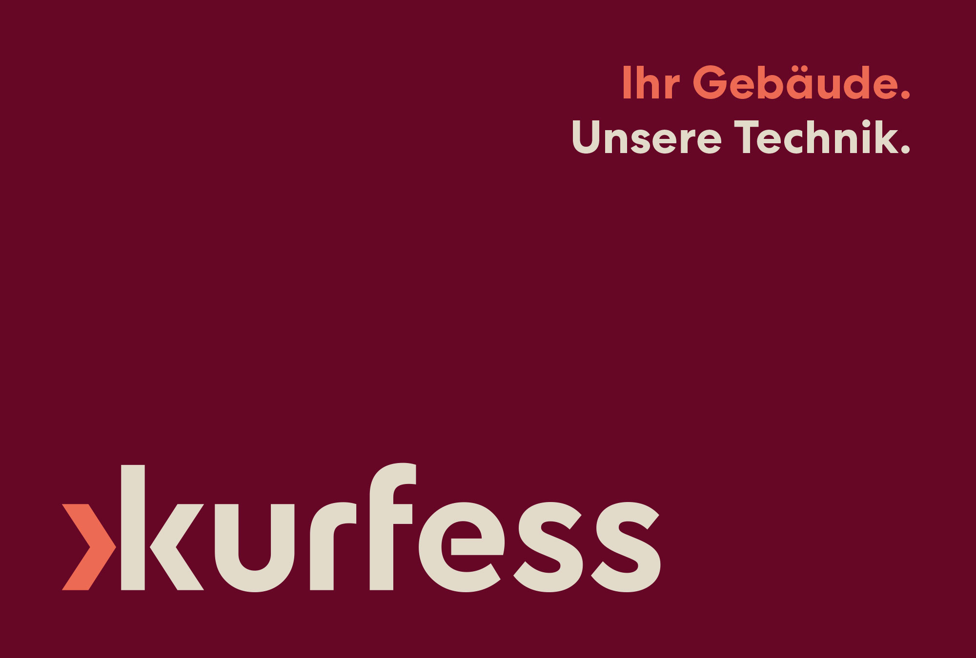 Grafische Kurfess Startseite mit bordeauxfarbenem Hintergrund und Markenbotschaft